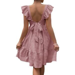 OYOANGLE Women's Maternity Tie Backless Ruffle Trim Short Sleeve X-large PINK